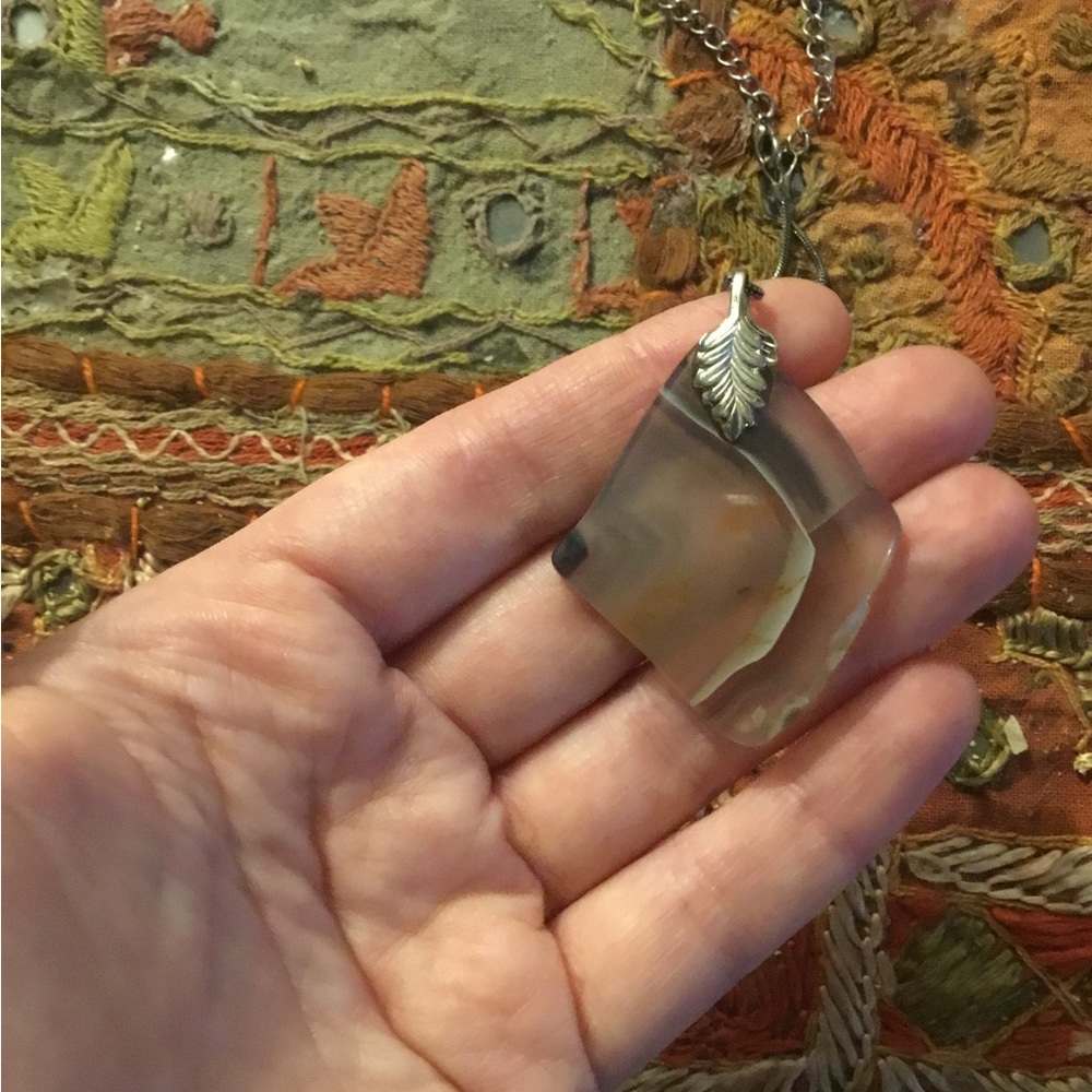 Botswana Agate necklace with double silver chain. 18” length.